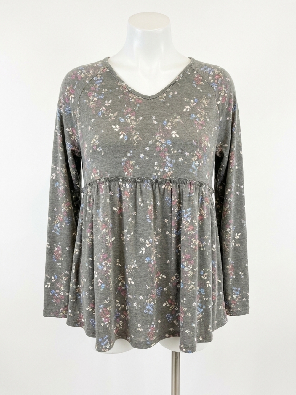 NEW HONEYME floral hooded babydoll top in gray
